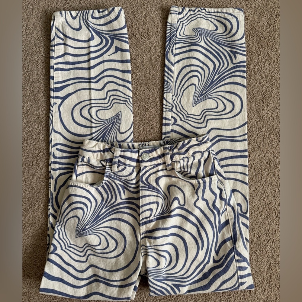 Zara Women’s Swirl Jeans Size 0 Blue White Pants Straight Leg - Picture 3 of 9